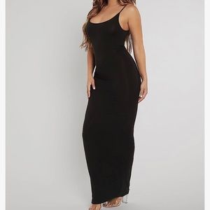 Spaghetti Strap Square Tight Fitted Long Bodycon Maxi Dress